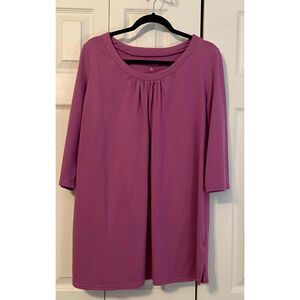 Woman Within Raspberry Long Sleeve Round Neck Pleated Tunic Blouse Large 18/20